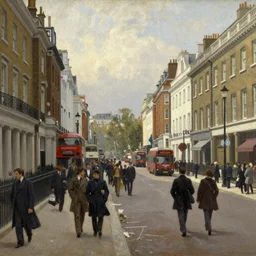 epic landscape painting of a crowded london street in 1888