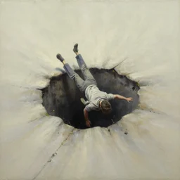 man falling in a black hole, oil painting, pale colors, high detail, 8 k, wide angle, trending on artstation,