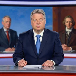victor orban as a wheather forecaster in cnn, studio lighs, hyperdetailed, hd, oil canvas by greg rutkowski, j. dickenson, tapiro baro and rembrandt