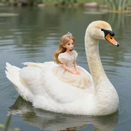a princess riding a giant swan in the lake, trending on artstation