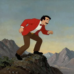 a lone george costanza climbs a mountain in hell, extremely zoomed out, by george ripley, rembrandt, henry darger