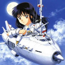 character portrait girl of the white herald on an imperial airship, hidari, color page, tankoban, sky, moon, 4 k, tone mapping, akihiko yoshida