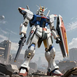 gundam in the end of the world, in metal material, futurepunk, high realistic photo, trending on artstation