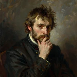 portrait of a man contemplating his existence ashamed in the style of ivan aivazovsky