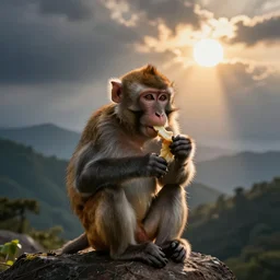 a monkey that is eating the sun