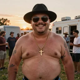 Chubby Juggalo Men Party in a Trailer Park at Sunset