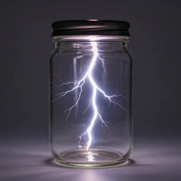 lightning in a jar,photorealistic,studi photo,studio lighting,depth of field,focus lens