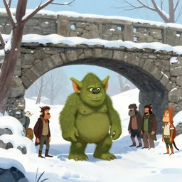 a troll under a bridge in the snow, by tyler edlin, noah bradley, john j. park, jordan grimmer, by les edwards