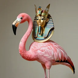 a pink flamingo, wearing an egyptian crown, atef, highly intricate, egyptian clothing, award winning art, trending on artstation, by salvador dali