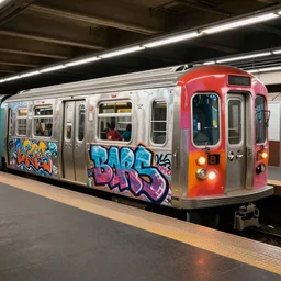 1980s NYC subway car colorful end to end burner, graffiti, street art, wild style
