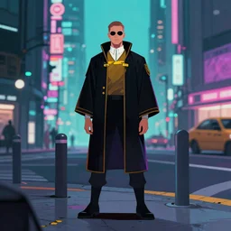 a cyberpunk judge stands on the corner of a neo-tokyo street, digital art in the style of sparth