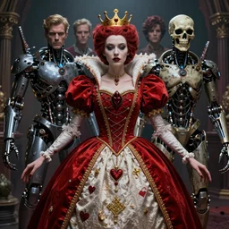 queen of hearts, cyborg, skull, highly detailed, cinematic, 8 k, by megan duncanson, benjamin lacombe, adrian borda, stanley artgermm, tom bagshaw, craig mullins, carne griffiths, ayami kojima, beksinski, giger, trending on deviantart, hyper detailed, horror, full of colour