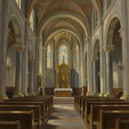 Inside of a church, oil painting,