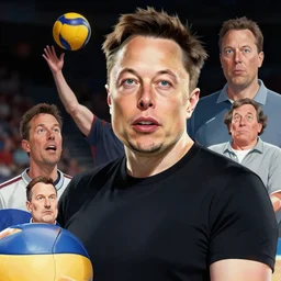 a highly detailed beautiful portrait of elon musk playing voleyball, by gregory manchess, james gurney, james jean