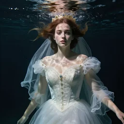 Underwater photo of a beautiful medieval bride by Trent Parke, dynamic, clean, detailed