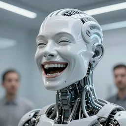 artificial intelligence laughs at people, high detail, high modernization,
