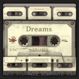 screenshot from the playstation 4 game \ dreams \. cassette aesthetic, dusty old tapes, retro style. beige, old gray, and crt color scheme.