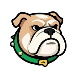 vector image of a bulldog mascot logo with a green collar that says basis bulldogs