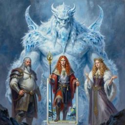 north mythology mythical tarot style portrait painting of ice gigant ymir by james gurney and alix branwyn and leesha hannigan, trending on artstation, detailed