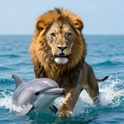 a photorealistic photograph of the lion simba emerging from the ocean like a dolphin would. bright scene. fine detail. this 4 k hd image is trending on artstation, featured on behance, well - rendered, extra crisp, features intricate detail, epic composition and the style of unreal engine.