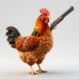 chicken dress like rambi fire with a shotgun ultrarealistic