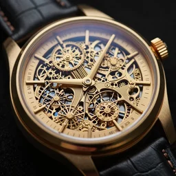 close up of a gold wrist watch, intricate, complex, high detail