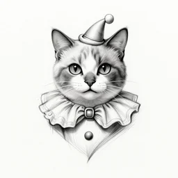 clown cat, awardwinning elegant modern tattoo design sketch on white background