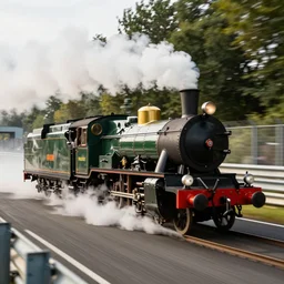 A steam train racing on the Nürburgring, award winning cinematography from the TV show 'Top Gear'