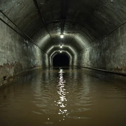 7 0 s movie still of an empty soviet stalinist style tunnel flooded in water, eastmancolor, heavy grain, high quality, high detail