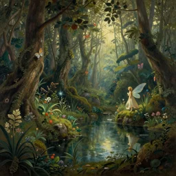 a beautiful fairyland with a pond, ambient lighting, fantasy art, pieter brueghel, martin johnson heade style art