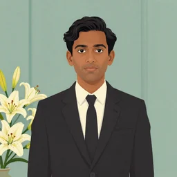 artwork by Wes Anderson, Wes Anderson and Wes Anderson, of a solo individual portrait of an Indian guy with lilies lillies, dapper, simple illustration, domestic, nostalgic, full of details, by Wes Anderson and Wes Anderson, wes anderson, wes anderson, wes anderson, wes anderson, wes anderson, Matte painting, trending on artstation and unreal engine