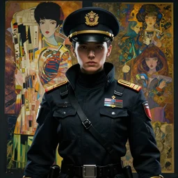 a hyper realistic character concept art of a cyberpunk space force captain, half body, front facing camera, 4 k rendered in octane, trending in artstation, cgsociety, 4 k post - processing highly detailed by wlop, junji murakami, mucha klimt, sharandula, hiroshi yoshida, artgerm, craig mullins, dramatic, moody cinematic lighting