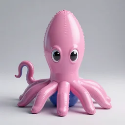 a realistic inflatable squid with cartoon eyes, 3 d