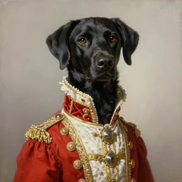 oil painting portrait of black slender and thin anthropomorphized labrador dog wearing royal clothes, highly detailed, digital painting, artstation, concept art, sharp focus, illustration, art by leyendecker and greg rutkowski and alphonse mucha