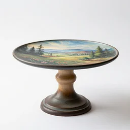 hand-painted cake stand, high detail macro photography, isolated on a pure white background, centered, entire object in frame, sharp focus, soft studio lighting