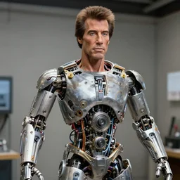 animatronic John Travolta, exposed mechanics, photo, Stan Winston studios, detailed, 4k