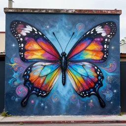 butterfly fractals as graffiti mural by lee, masterpiece, trending on artstation