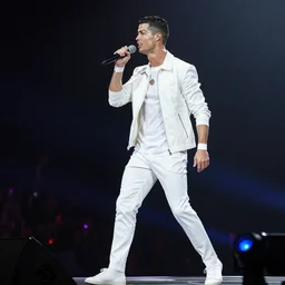 Cristiano Ronaldo white as a rock band member performing live, Stage Photography