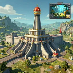 A royal capital in the style of a hydroelectric power plant, outer wilds screenshot, portal 2 screenshot, 4K HD, digital art, artstationhq, by Jordan Grimmer and Victor Mosquera