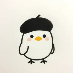 An upset bird wearing an antenna beret hat | simple doodle