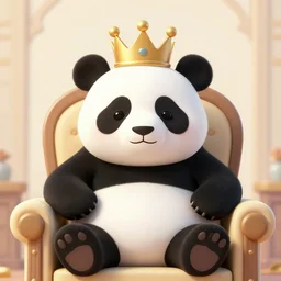 Panda with a crown in a throne room, Digital Art