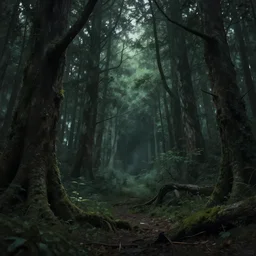 a gloomy underground forest that has been sealed off for centuries, digital art