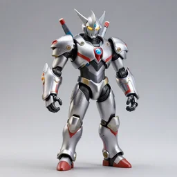 full body of armored casshern from casshan ultraman zero cyberman from doctor who cyborg gay hungarian - american - japanese human hybrid as overwatch character as a nendoroid, studio lighting, grey background, no shadow, trending on artstation, 8 k, highly detailed