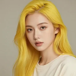 beautifull women with brown eye, yellow hair, wearing soft clothes