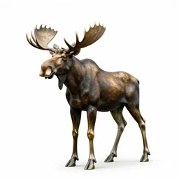 bronze statue of a moose, photorealistic wildlife photography, full body, isolated on a pure white background, centered, entire subject in frame, sharp focus, soft studio lighting