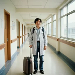 a long - shot, color travel photograph portrait of a hospital hallway, day lighting, 1 9 9 0 photo from photograph magazine.