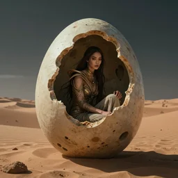 very detailed woman traped inside an alien egg in a dune desert, beautiful dramatic moody lighting, cinematic atmosphere, volumetric Lighting, by Greg Rutkowski and Grafit Studio, Lee McCall, Patiphan Sottiwilai, Phong Yintion J - Jiang Geping, Pete Mc Nally