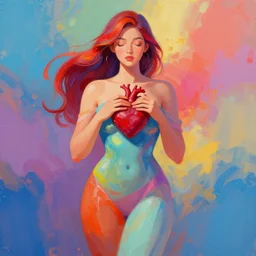 woman shape with heart divinity digital painting by artstation colorfull vibrant