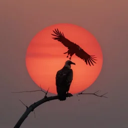 red sun over the paradise when the wind is slow and the fire is hot the vulture waits to see what rots