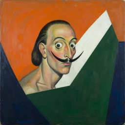 born under a bad sign, good luck and trouble are my only friends, colors orange, white!!, dark green, dark blue, surreal abstract painting by salvador dali and max ernst